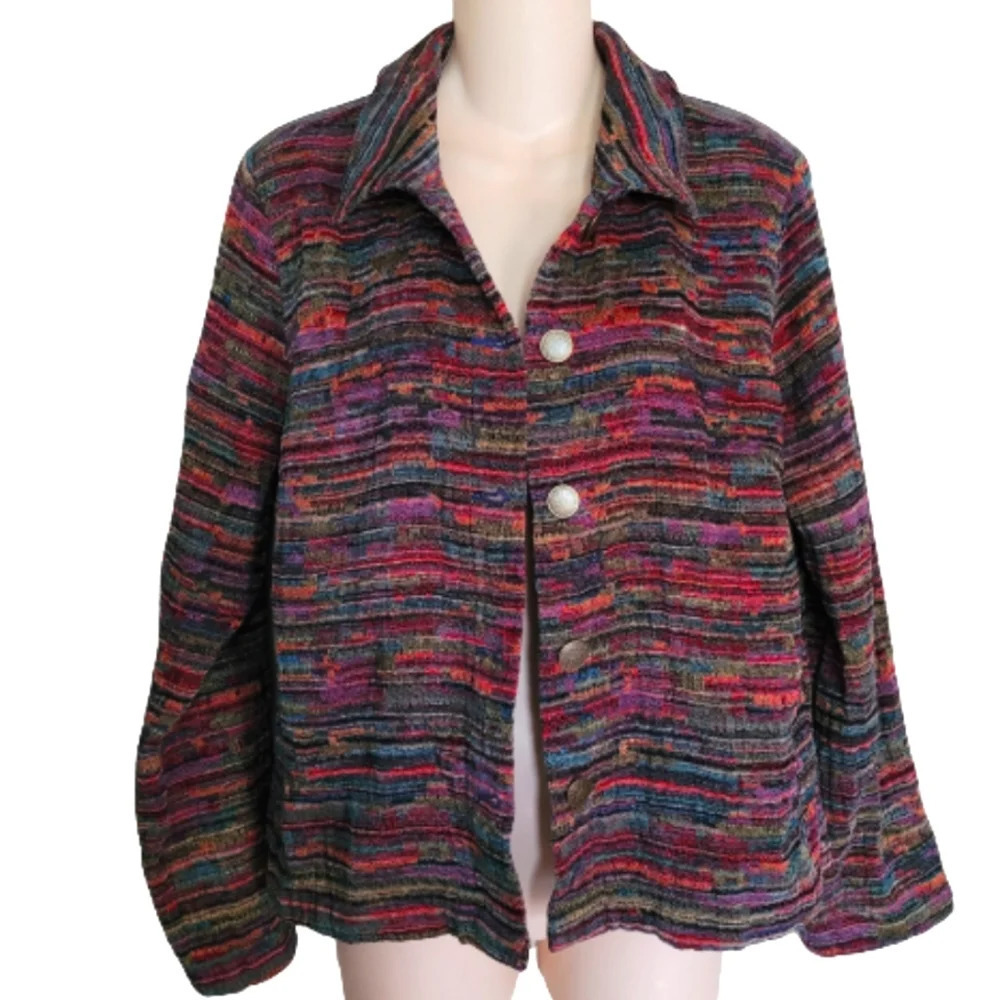 Christopher & Banks Multi-Color Button Front Jacket Size Women's Medium